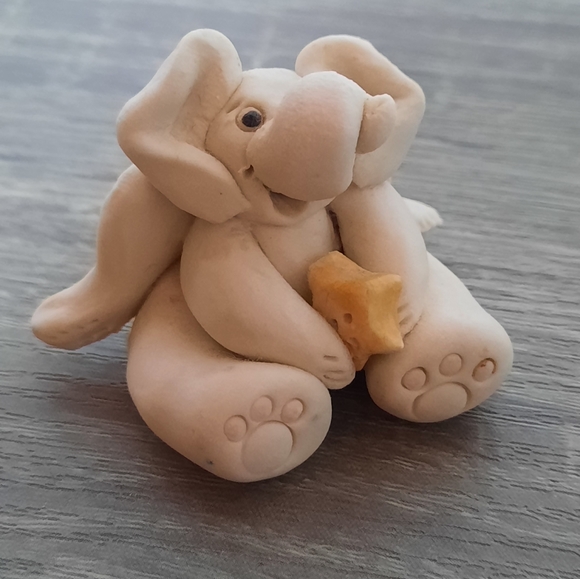 Handmade Clay Pottery Elephant Angel Miniature Figurines Artist Signed - Picture 9 of 14